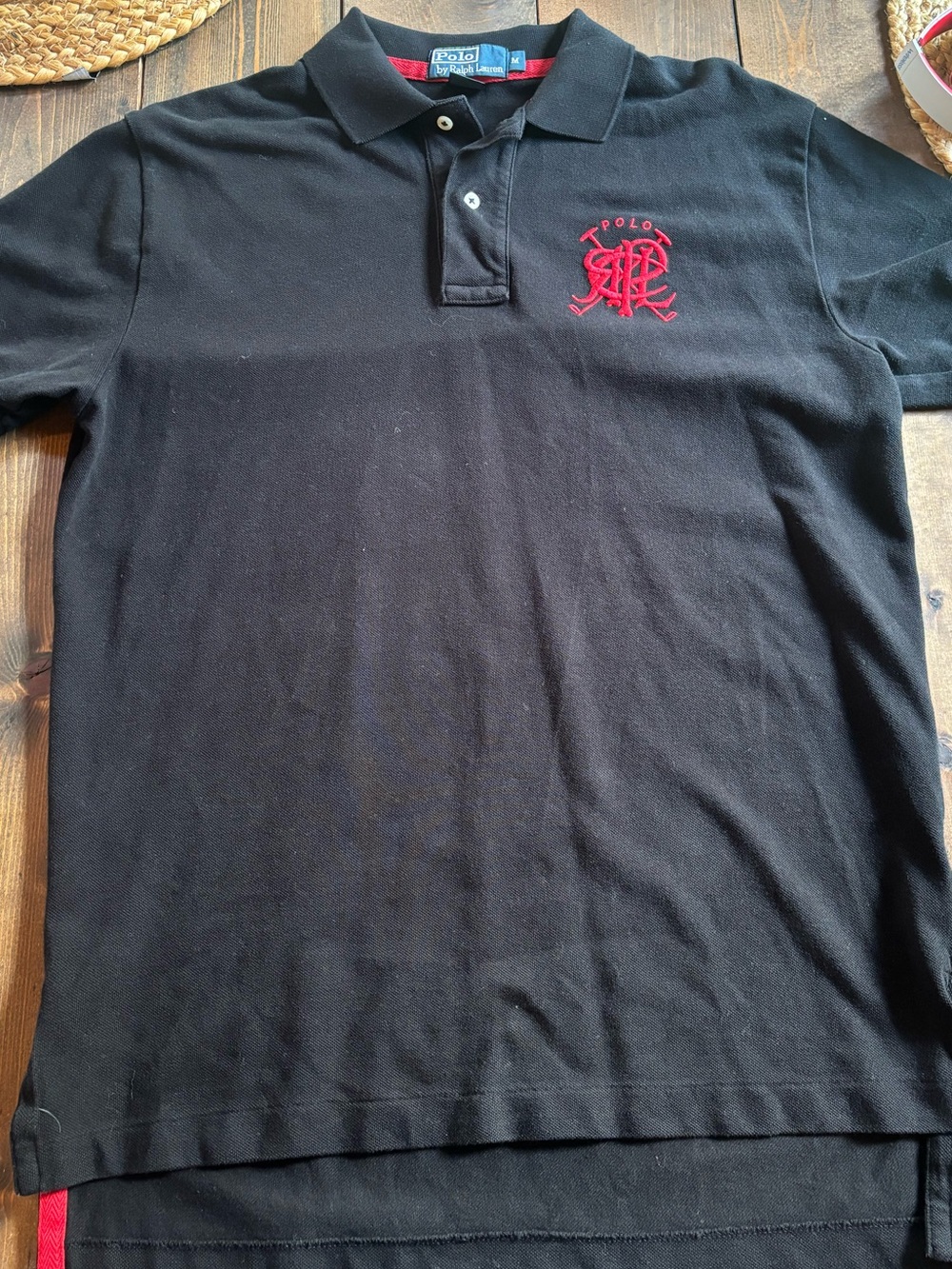 Ralph Lauren Black Polo with Red Crest Embroidery